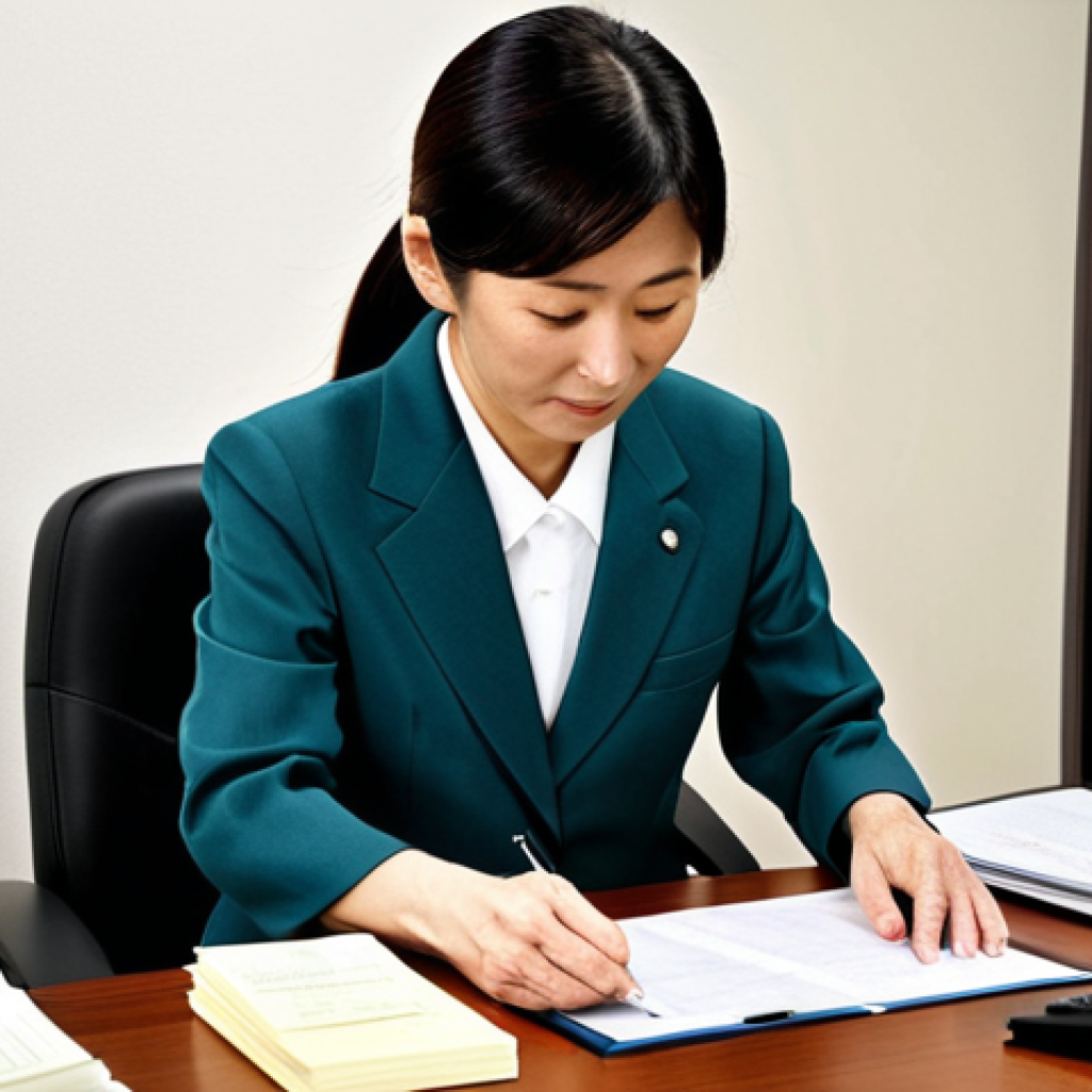 **

"A fully clothed, professional female Gyoseishoshi (行政書士) in a modern office setting, assisting an elderly Japanese woman with estate planning documents. Appropriate attire, safe for work, perfect anatomy, natural proportions, professional, modest clothing, family-friendly, emphasizing empathy and communication skills."

**