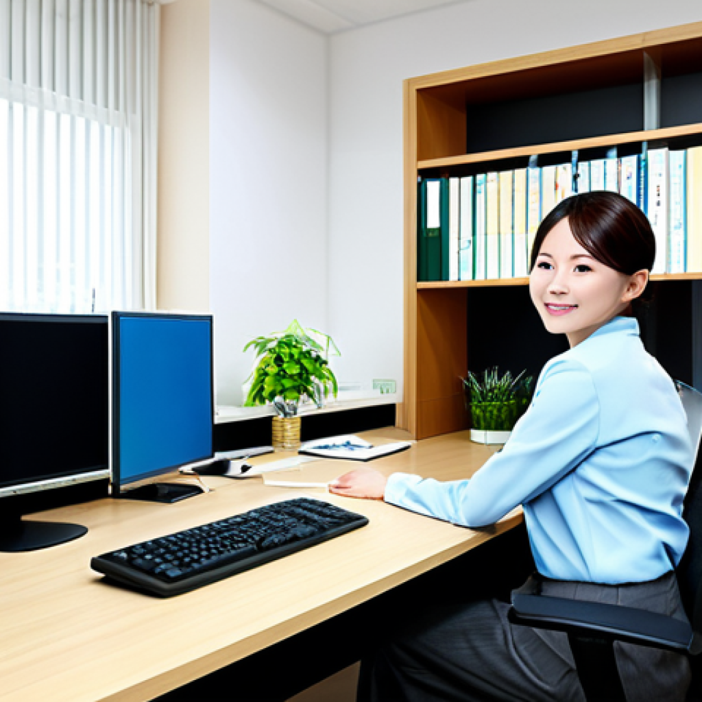 Modern Office Scene**
"A successful Gyoseishoshi, fully clothed in a stylish and modest business suit, working at a clean, modern desk in a bright, contemporary office. Computer screen visible with legal documents. Bookshelves in the background filled with law books. Safe for work, appropriate content, perfect anatomy, natural proportions, professional, family-friendly, well-lit, high-resolution."
**