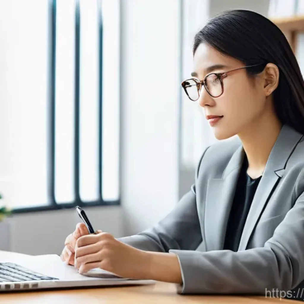 자치행정사 경력 성장 - **Prompt 1: The Visionary Administrative Scrivener**
A contemporary, well-dressed female Gyoseis...