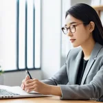 자치행정사 경력 성장 - **Prompt 1: The Visionary Administrative Scrivener**
    A contemporary, well-dressed female Gyoseis...