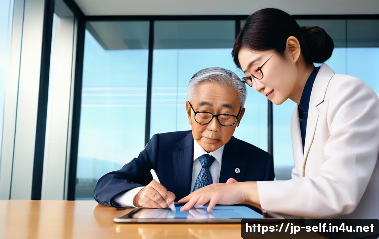 자치행정사 업무 고도화 - A professional Japanese local government administrator wearing a neat business suit and glasses, att...