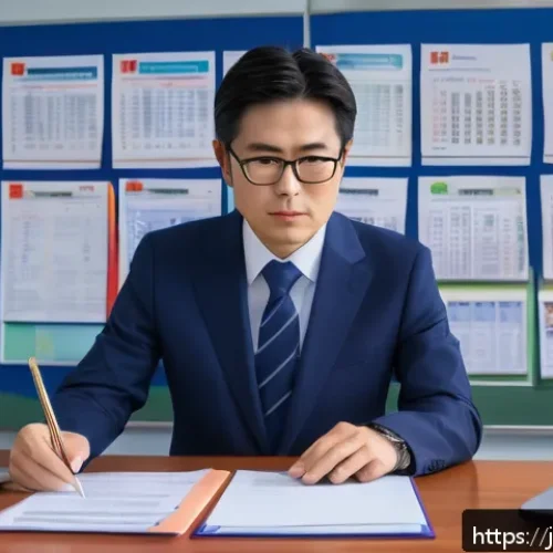 자치행정사 자격증 인식 - A professional Japanese local government administrative officer in a modern office setting, wearing ...